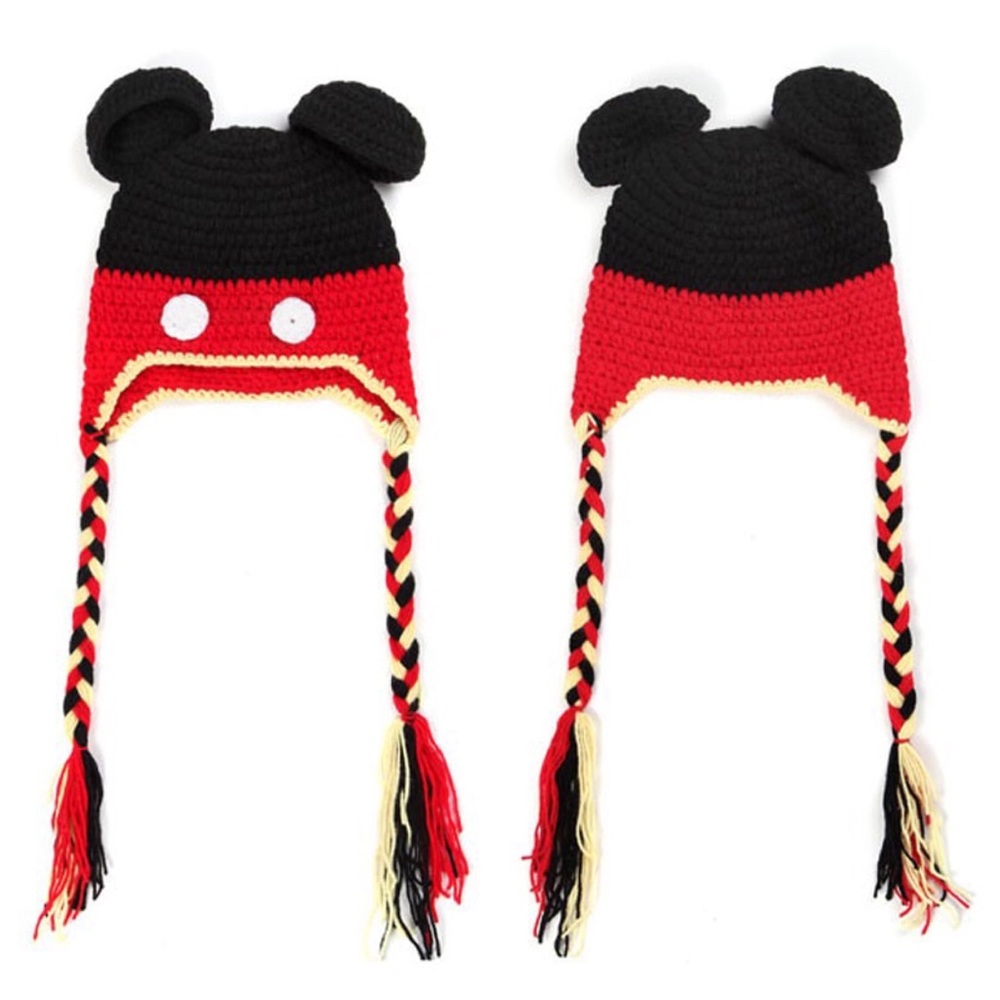 Mickey & Minnie Mouse Crochet Hats with Braided Ties - Picture 2 of 13